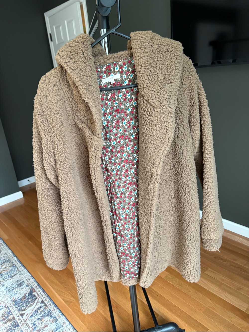 easel Plush Teddy Hooded Jacket in Light Brown